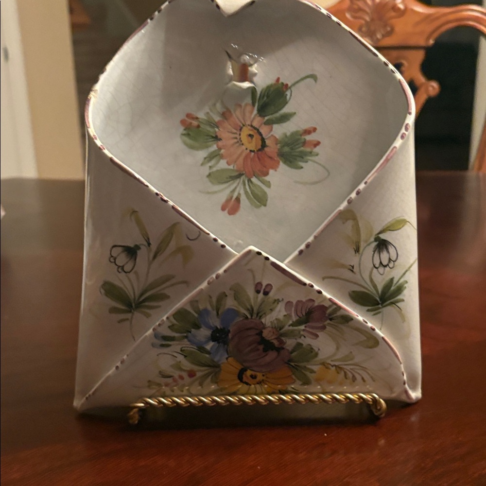 Vintage Italian Ceramiche Hand Painted Floral Wall Pocket